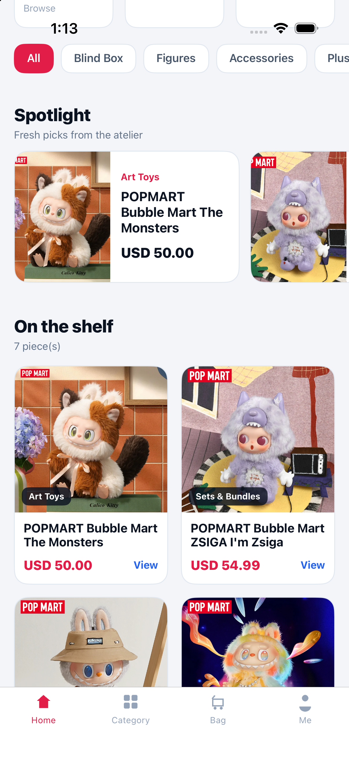 Spotlight picks and product grid